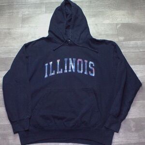 Vintage Illinois Hoodie MV Sport Plaid Letter Pullover Large